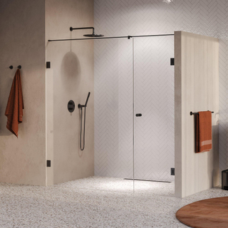 BRAUER Void Carving Nisdeur - 2-delig - 190x200cm - 70cm draaideur aan muur - glascoating - omkeerbaar - helder glas - geborsteld gunmetal PVD