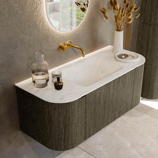Mondiaz KURVE-DLUX Ensemble de meuble salle de bain - 110x46x40cm - 1 tiroir - 2 portes - lavabo en solid surface - milieu - sans trou de robinet - Shadow