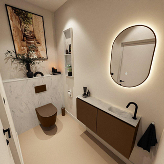 MONDIAZ TURE-DLUX Meuble toilette - 100cm - Rust - EDEN - vasque Opalo - position droite - 1 trou de robinet