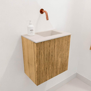 Mondiaz JOYA-DLUX 40cm toiletmeubel - kleur Oak - Wastafel FAYE positie Rechts Zonder kraangat kleur Meli.