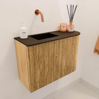 Mondiaz JOYA 61.6cm toiletmeubel - ronding rechts kleur Oak - Wastafel FAYE positie Links Zonder kraangat kleur Urban.
