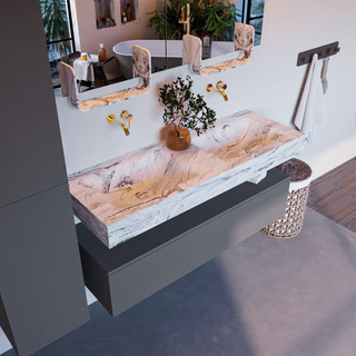 Mondiaz ALAN-DLUX Ensemble de meuble - 130cm - meuble Plata mat - 1 tiroir - Lavabo Cloud Glace suspendu - vasque Gauche et droite - 0 trous de robinet