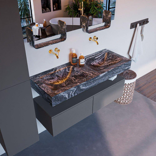 Mondiaz ALAN-DLUX Ensemble de meuble - 120cm - meuble Plata mat - 2 tiroirs - Lavabo Cloud Lava suspendu - vasque Gauche et droite - 0 trous de robinet