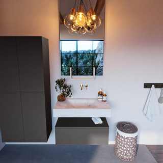 Mondiaz ALAN-DLUX Ensemble de meuble - 80cm - meuble Dark grey mat - 1 tiroir - Lavabo Cloud Opalo suspendu - vasque Centre - 0 trous de robinet