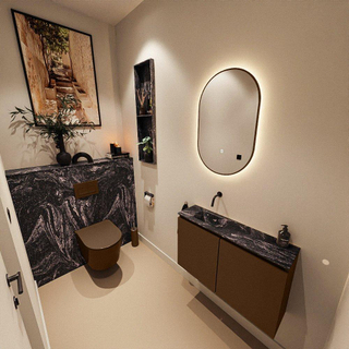 MONDIAZ TURE-DLUX Meuble toilette - 80cm - Rust - EDEN - vasque Lava - position gauche - sans trou de robinet