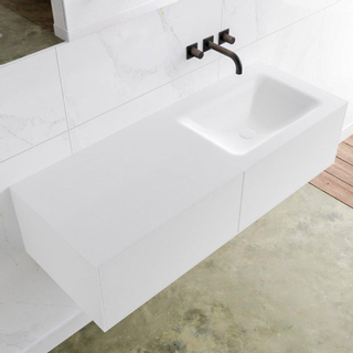 Mondiaz Lagom Meuble avec 2 tiroirs 120x30x45cm vasque Cloud droite sans trous de robinet Solid Surface Talc