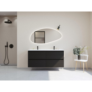 HR Infinity XXL ensemble de meubles de salle de bain 3d 140 cm 2 lavabos en céramique blanc mat 2 trous de robinetterie 4 tiroirs noir mat