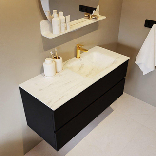 Mondiaz VICA-DLUX Ensemble de meuble de salle de bain - 110cm - meuble sous-vasque urban - 2 tiroirs - lavabo encastré cloud droite - 1 trou de robinet - version haute de 60cm - opalo