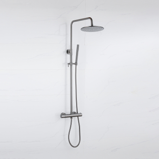 FugaFlow Eccelente Ensemble de douche de tête - thermostatique - douche de tête 30cm - flexible métallique - douchette à barre - Gunmetal PVD brossé
