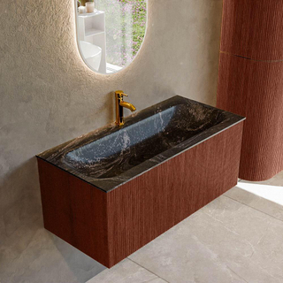 Mondiaz KURVE-DLUX Badkamermeubelset - 100x46x40cm - 1 lade - wastafel solid surface - midden - 1 kraangat - Ruby