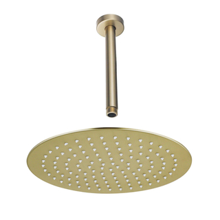 FugaFlow Eccelente Acces Douche de tête - 25cm - ronde - bras de plafond 20cm - Laiton brossé PVD (Or)