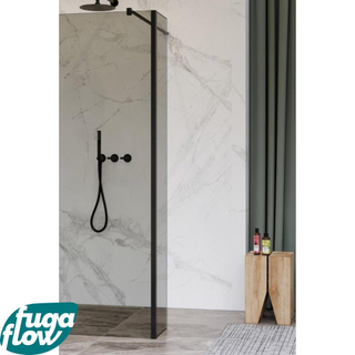 FugaFlow Eccelente Vetro Paroi latérale - 50x200cm - verre fumé - 8mm - avec profilé d'angle - Noir mat