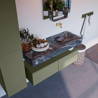 Mondiaz ALAN-DLUX Ensemble de meuble - 120cm - meuble Army mat - 2 tiroirs - Lavabo Cloud Lava suspendu - vasque Droite - 0 trous de robinet