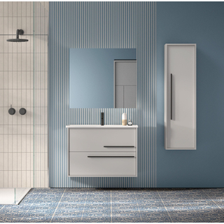 Saniclass Prime Essential Ensemble meuble de salle de bains - 80x55x46cm - 1 vasque ovale blanche - 1 trou de robinet - 2 tiroirs - miroir rectangulaire - mat greige (gris)