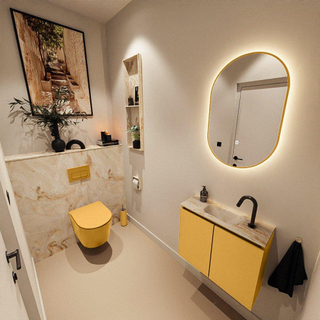 MONDIAZ TURE-DLUX Meuble toilette - 60cm - Ocher - EDEN - vasque Frappe - position centrale - 1 trou de robinet