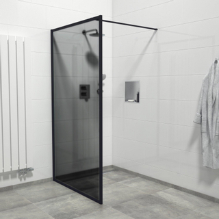 Saniclass Bellini Paroi de douche italienne 100x200cm verre de sécurité Fumé anticalcaire avec cadre autour Noir mat