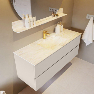 Mondiaz VICA-DLUX Ensemble de meuble de salle de bain - 130cm - meuble sous-vasque lin - 2 tiroirs - lavabo encastrée nuage milieu - 1 trou de robinet - version haute de 60cm - ostra