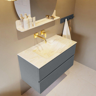 Mondiaz VICA-DLUX ensemble de meuble de salle de bain - 90cm - meuble sous-vasque plata - 2 tiroirs - lavabo encastrée cloud milieu - sans trous de robinet - version haute de 60cm - ostra