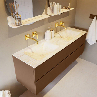 Mondiaz VICA-DLUX ensemble de meuble de salle de bain - 150cm - meuble sous-vasque reposant - 4 tiroirs - lavabo encastrée cloud double - sans trous de robinet - version haute de 60cm - ostra