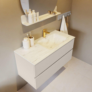 Mondiaz VICA-DLUX Ensemble de meuble de salle de bain - 100cm - meuble sous-vasque lin - 2 tiroirs - lavabo encastré cloud droite - 1 trou de robinet - miroir modèle spot - version XL 60cm haut - opalo