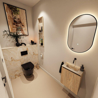 MONDIAZ TURE-DLUX Meuble toilette - 40cm - Washed Oak - EDEN - vasque Frappe - position centrale - sans trou de robinet