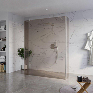 FugaFlow Eccelente Vetro Douche à l'italienne libre - 160x200cm - Verre fumé - anti-calcaire - verre de sécurité 8mm - 2 parois latérales 30cm - avec bras muraux et profils d'angle - inox brossé -