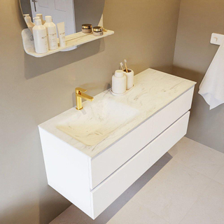 Mondiaz VICA-DLUX ensemble de meuble de salle de bain - 120cm - meuble sous lavabo talc - 4 tiroirs - lavabo encastré cloud gauche - 1 trou de robinet - version haute de 60cm - opalo