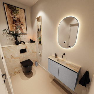 MONDIAZ TURE-DLUX Meuble toilette - 80cm - Plata - EDEN - vasque Frappe - position centrale - sans trou de robinet