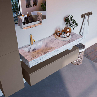 Mondiaz ALAN-DLUX Ensemble de meuble - 130cm - meuble Smoke mat - 1 tiroir - Lavabo Cloud Glace suspendu - vasque Gauche - 1 trou de robinet