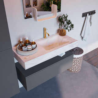 Mondiaz ALAN-DLUX Ensemble de meuble - 100cm - meuble - Plata mat - 1 tiroir - Lavabo Cloud Ostra suspendu - vasque droite - 1 trou de robinet - Beige