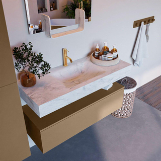 Mondiaz ALAN-DLUX Ensemble de meuble - 110cm - meuble Oro mat - 1 tiroir - Lavabo Cloud Opalo suspendu - vasque Centre - 1 trou de robinet