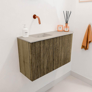 Mondiaz JOYA-DLUX 71.6cm toiletmeubel - ronding rechts kleur Dusk - Wastafel FAYE positie Links Zonder kraangat kleur Opalo.