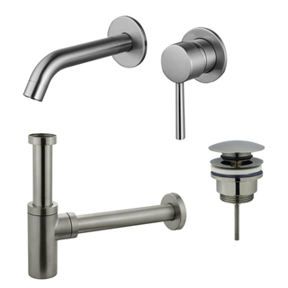 FugaFlow Eccelente Sobrado Badkamer Slim Wastafelkraanset - inbouw wastafelkraan - klikwaste plug - design sifon - PVD Geborsteld RVS -