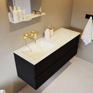 Mondiaz VICA-DLUX Ensemble de meuble de salle de bain - 130cm - meuble sous-vasque urban - 2 tiroirs - lavabo encastrée cloud gauche - sans trous de robinet - version haute de 60cm - opalo