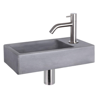 Differnz Force kit lave-mains - 40x22x8cm - Rectangulaire - 1 trou de robinet - Robinet courbé en chrome mat - Gris béton