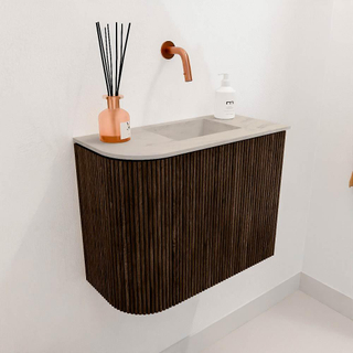 Mondiaz JOYA-DLUX 51.6cm toiletmeubel - ronding links kleur Walnut - Wastafel FAYE positie Rechts Zonder kraangat kleur Opalo.