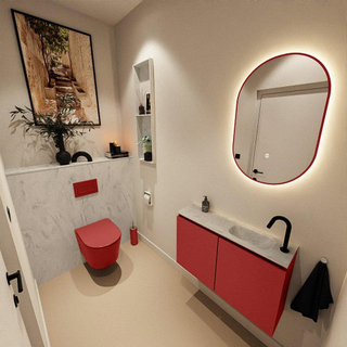 MONDIAZ TURE-DLUX Meuble toilette - 80cm - Fire - EDEN - vasque Opalo - position droite - 1 trou de robinet