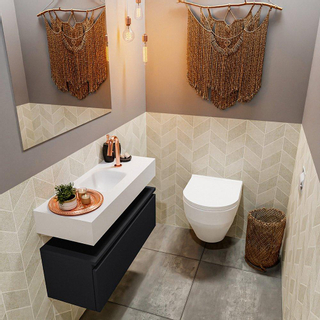MONDIAZ ANDOR Toiletmeubel - 80x30x30cm - 1 kraangat - 1 lades - urban mat - wasbak midden - Solid surface - Wit
