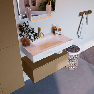Mondiaz ALAN-DLUX Ensemble de meuble - 80cm - meuble Oro mat - 1 tiroir - Lavabo Cloud Ostra suspendu - vasque Centre - 1 trou de robinet
