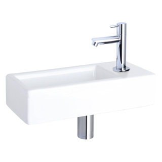 Differnz Hura Set lave-mains 38.5x18.5x9cm avec robinet droit chrome céramique Blanc