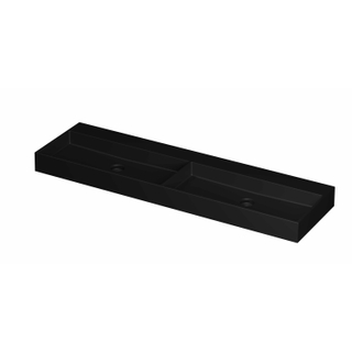 INK United wastafel - 160x45x11cm porselein dubbel zonder kraangat incl. porseleinen click plug en verborgen overloop systeem - mat zwart