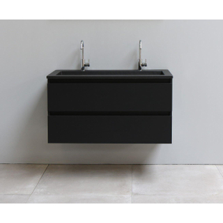 Basic Bella Meuble avec lavabo acrylique noir avec 2 trous de robinet 100x55x46cm Flat Pack Noir mat