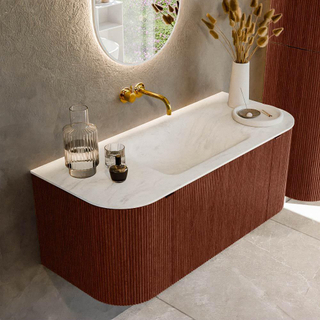 Mondiaz KURVE-DLUX Ensemble de meuble salle de bain - 110x46x40cm - 1 tiroir - 2 portes - lavabo en solid surface - milieu - sans trou de robinet - Ruby