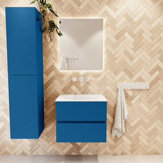 Mondiaz VICA ensemble de meuble de salle de bain - 60cm - meuble sous-vasque jeans - 2 tiroirs - lavabo moon milieu - sans trous de robinet - couleur talc - miroir LED - version XL 60cm de haut