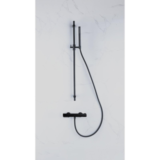 FugaFlow Eccelente Sobrado Ensemble de douche barre curseur avec douchette stick, flexible lisse et robinet de douche Noir mat