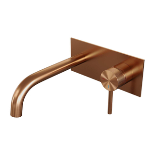 Brauer Copper Carving Wastafelmengkraan inbouw - gebogen uitloop links - hendel lang smal carving- afdekplaat - model A 1 - PVD - geborsteld koper