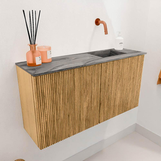 Mondiaz JOYA-DLUX Meuble de salle de bains - 80cm - couleur Oak - Vasque FAYE position Droite Sans trou de robinet couleur Sombra