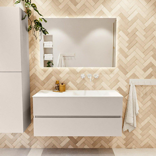 Mondiaz VICA ensemble de meuble de salle de bain - 110cm - meuble sous-vasque lin - 2 tiroirs - lavabo nuage droite - sans trous de robinet - version haute de 60cm - talc