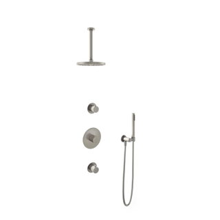 Hotbath Buddy IBS Regendoucheset - 30cm plafondarm - 20cm ronde hoofddouche - staafhanddouche - geborsteld nikkel