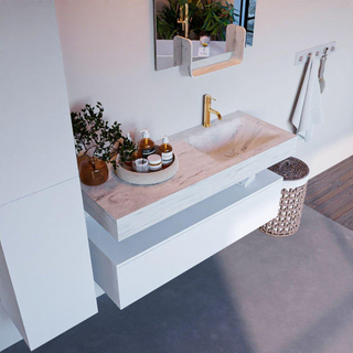 Mondiaz ALAN-DLUX Ensemble de meuble - 120cm - meuble Talc mat - 1 tiroir - Lavabo Cloud Opalo suspendu - vasque Droite - 1 trou de robinet